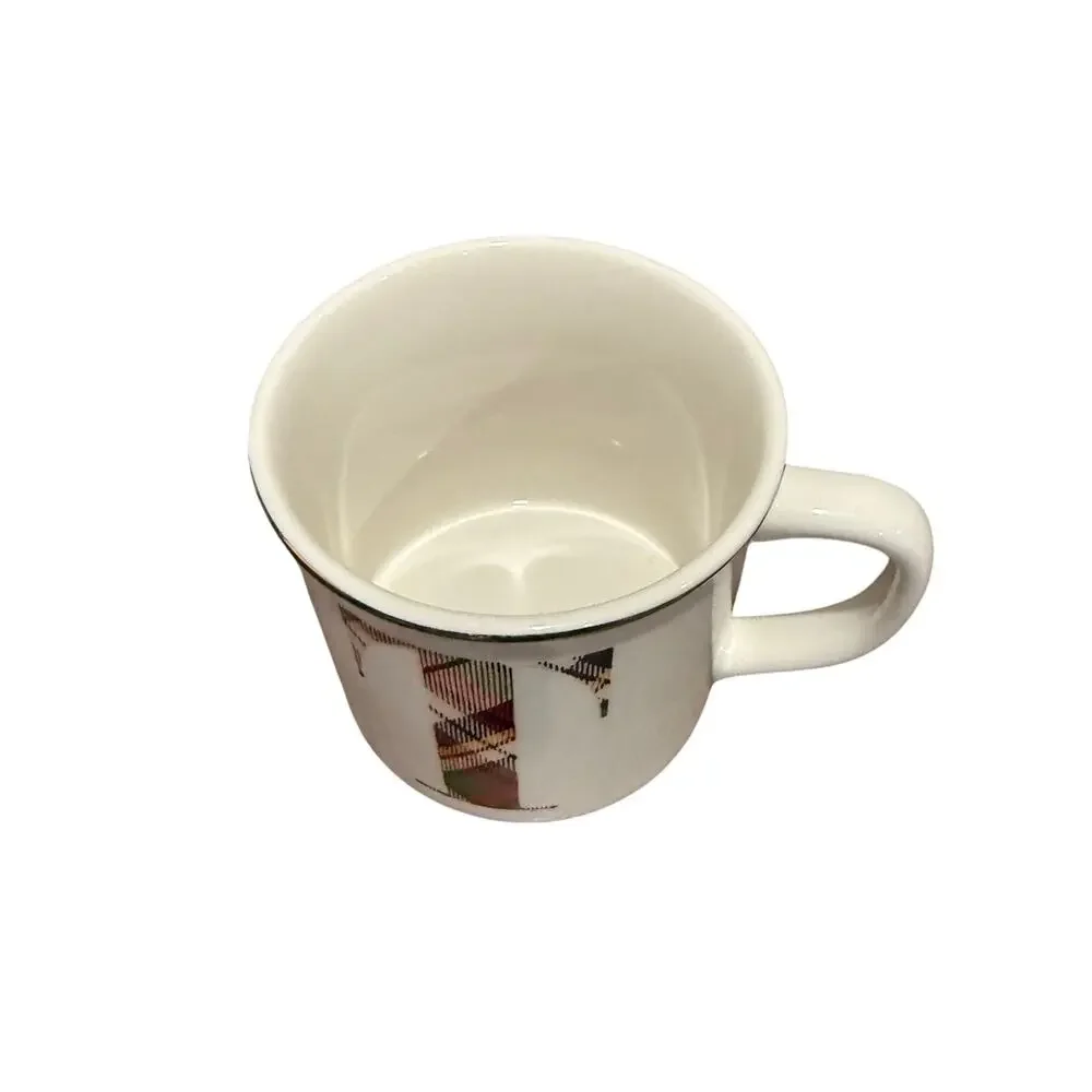 Pottery Barn Stewart Plaid Coffee Tea Mug Letter T Monogram 16oz Ceramic Holiday